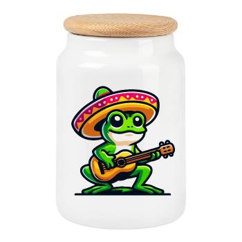 Sombrero-Serenade: Musikalisches Fest eines Frosches - Keksdose mit Holzdeckel - Weiß - Vorne