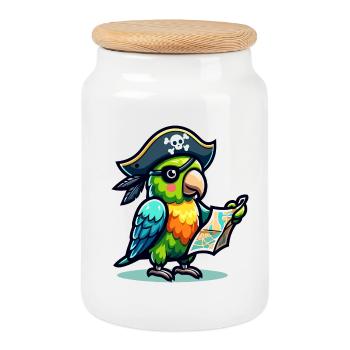 Pirate Parrot: Winged Buccaneer of the Map - Cookie Jar with Wooden Lid - white - Front