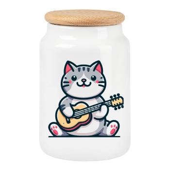 Le chat qui gratte la guitare - Boîte à biscuits avec couvercle en bois - blanc - Devant