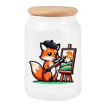 Palette Prowler : Le renard artistique - Boîte à biscuits avec couvercle en bois - blanc - Devant