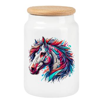 Cheval - Boîte à biscuits avec couvercle en bois - blanc - Devant