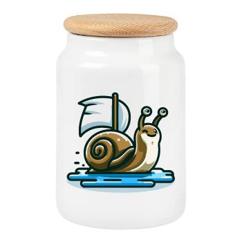 Segelschnecke: Der nautische Navigator - Keksdose mit Holzdeckel - Weiß - Vorne
