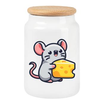 Cheese Chum : le délice de la souris - Boîte à biscuits avec couvercle en bois - blanc - Devant