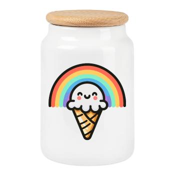 Rainbow Scoop: The Sweetest Arc - Cookie Jar with Wooden Lid - white - Front