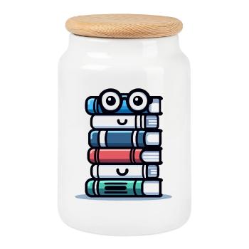 Book Buddy : La pile littéraire - Boîte à biscuits avec couvercle en bois - blanc - Devant