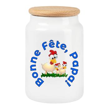 FAMILLE BONNE Fête des Pères POULETS - Boîte à biscuits avec couvercle en bois - blanc - Devant