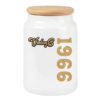 Vintage 1966 - Keksdose mit Holzdeckel - Weiß - Vorne