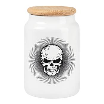 strahlender Schädel,Skull,Totenkopf Zeichnung - Keksdose mit Holzdeckel - Weiß - Vorne