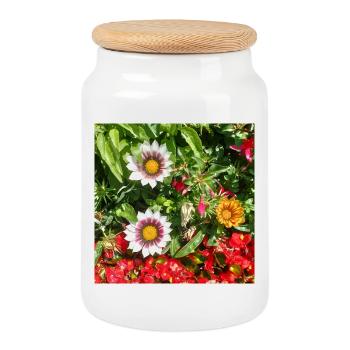 plant – sun kiss on joie de vivre - Cookie Jar with Wooden Lid - white - Front