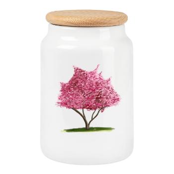Cerisier Sakura Rose Arbre Floral - Boîte à biscuits avec couvercle en bois - blanc - Devant