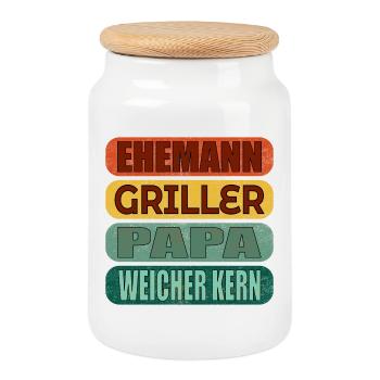 VATERTAG PAPA GRILLEN EHEMANN - Keksdose mit Holzdeckel - Weiß - Vorne