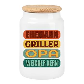 VATERTAG GRILLEN OPA - Keksdose mit Holzdeckel - Weiß - Vorne