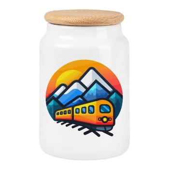 Train Cartoon Style - Cookie Jar with Wooden Lid - white - Front