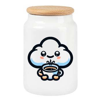 Cumulus de caféine : le nuage joyeux - Boîte à biscuits avec couvercle en bois - blanc - Devant