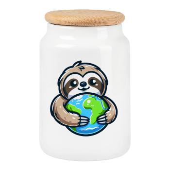Embrassez le paresseux de la Terre - Boîte à biscuits avec couvercle en bois - blanc - Devant