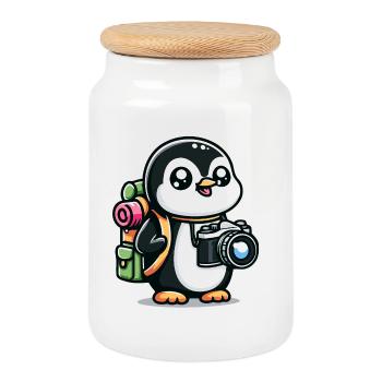 Snapshot Penguin - Photo Aventure - Boîte à biscuits avec couvercle en bois - blanc - Devant
