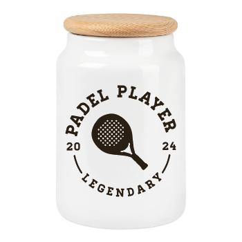 Joueur de padel - Boîte à biscuits avec couvercle en bois - blanc - Devant