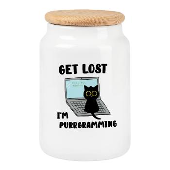 Get Lost I'm purrgramming - Cookie Jar with Wooden Lid - white - Front