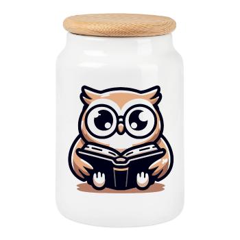 Wise Owl Reader Bookish Charm - Cookie Jar with Wooden Lid - white - Front