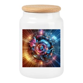 Future Fusion: holographic and circular gradient - Cookie Jar with Wooden Lid - white - Front