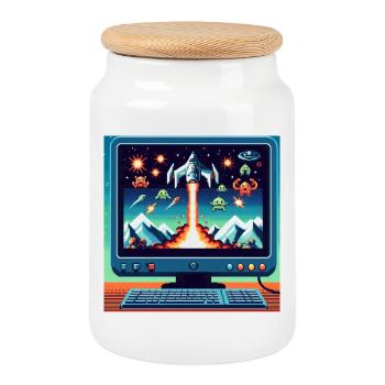 Jeu d’avion rétro - Boîte à biscuits avec couvercle en bois - blanc - Devant