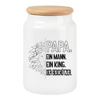 Papa Leo - Lion-strong dad, a man, a king - Cookie Jar with Wooden Lid - white - Front
