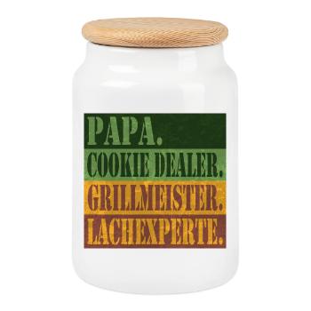 Dad – Cookie Dealer, Grill Master, Laughter Expert - Cookie Jar with Wooden Lid - white - Front
