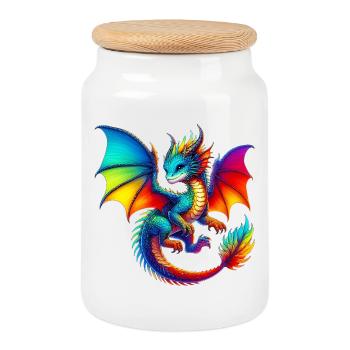 Dragon - Cookie Jar with Wooden Lid - white - Front