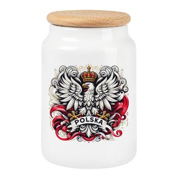 Pologne Polska Armoiries polonaises Drapeau de l’aigle Cadeau - Boîte à biscuits avec couvercle en bois - blanc - Devant