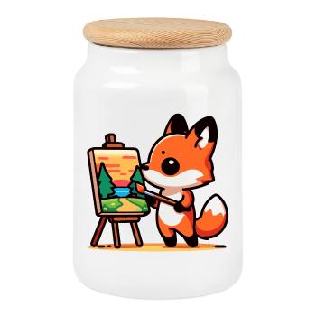 Palette de renard : le peintre de la forêt - Boîte à biscuits avec couvercle en bois - blanc - Devant