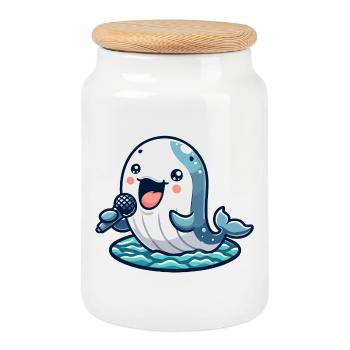 Melody Whale : le crooner aquatique - Boîte à biscuits avec couvercle en bois - blanc - Devant