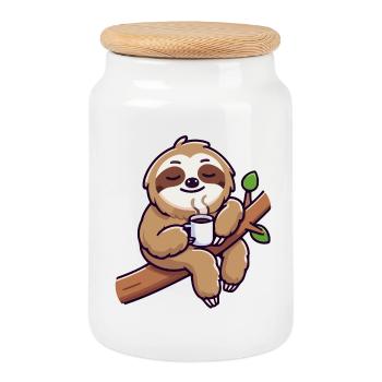 Sloth Sipper : la chaise longue tranquille - Boîte à biscuits avec couvercle en bois - blanc - Devant