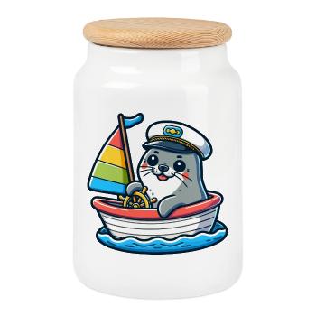 Voilier : le navigateur nautique - Boîte à biscuits avec couvercle en bois - blanc - Devant