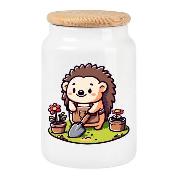 Hedgehog Gardener : le compagnon de floraison - Boîte à biscuits avec couvercle en bois - blanc - Devant