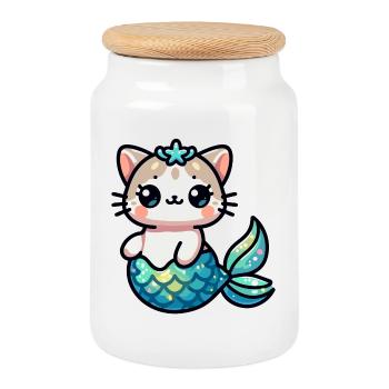 Purrmaid Sparkle : Le chaton de la mer - Boîte à biscuits avec couvercle en bois - blanc - Devant
