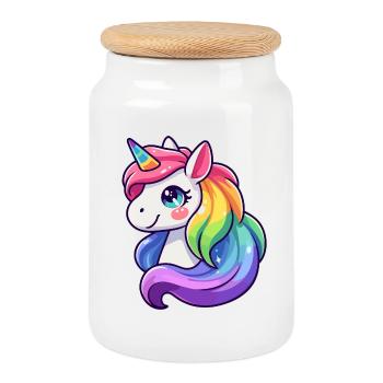 Radiant Rainbow Unicorn: The Mythical Mare - Cookie Jar with Wooden Lid - white - Front
