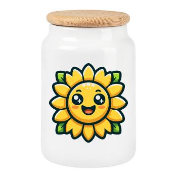 Sunny Blossom: The Radiant Sunflower - Cookie Jar with Wooden Lid - white - Front