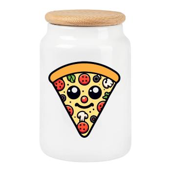 Pepperoni plein d’entrain : la tranche heureuse - Boîte à biscuits avec couvercle en bois - blanc - Devant