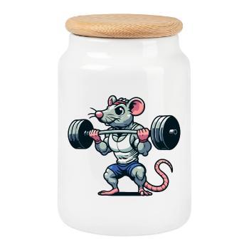 Mighty Mouse Lifter: The Workout Warrior - Cookie Jar with Wooden Lid - white - Front