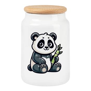 Bamboo Buddy: Der Content-Panda - Keksdose mit Holzdeckel - Weiß - Vorne