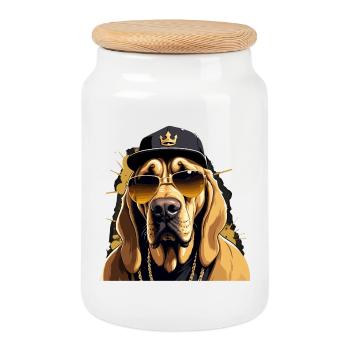 Bloodhound Gangsta Gangster Dog Gift - Cookie Jar with Wooden Lid - white - Front