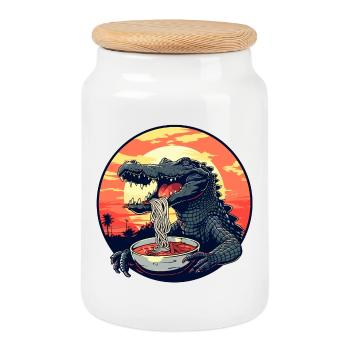 Lustig Krokodil Ramen Nudeln Japan Alligator - Keksdose mit Holzdeckel - Weiß - Vorne