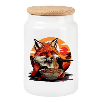 Fuchs Ramen Nudeln Japan Vintage Retro Füchse - Keksdose mit Holzdeckel - Weiß - Vorne