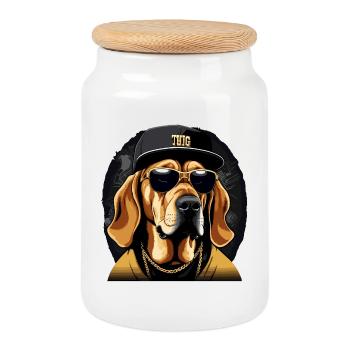 Bloodhound Gangsta Gangster Hund Geschenk - Keksdose mit Holzdeckel - Weiß - Vorne
