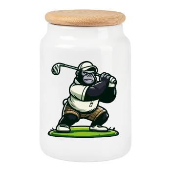 Gorille de golf - Boîte à biscuits avec couvercle en bois - blanc - Devant