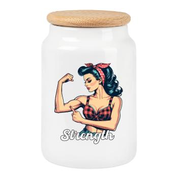 Stärke starke Frau Rockabilly Bizeps Geschenk - Keksdose mit Holzdeckel - Weiß - Vorne