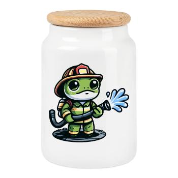 Ribbit de pompier : le courageux défenseur de l’étang - Boîte à biscuits avec couvercle en bois - blanc - Devant