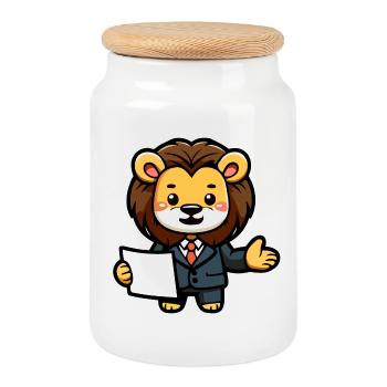 Le Lion de l’entreprise - Boîte à biscuits avec couvercle en bois - blanc - Devant