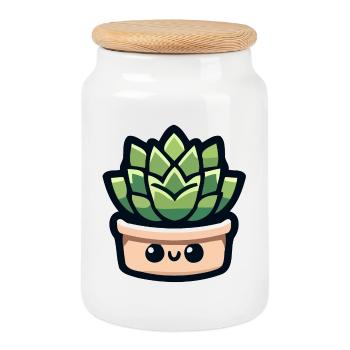 Petite Potted Pal: Die fröhliche Sukkulente - Keksdose mit Holzdeckel - Weiß - Vorne