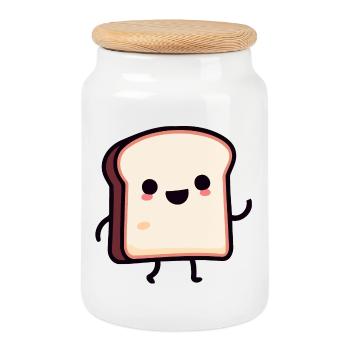 Toasty Buddy: Die lächelnde Scheibe - Keksdose mit Holzdeckel - Weiß - Vorne